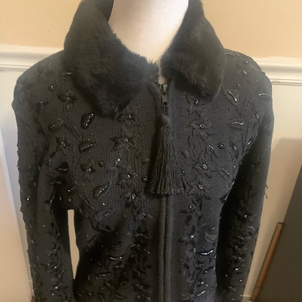 Elana Cardello Vintage Fur and Hand Embroidered Sweater/ Jacket